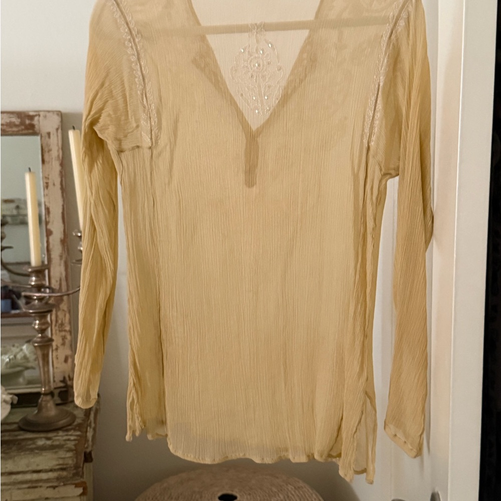Sheer Bohemian Cream Long Sleeve Top